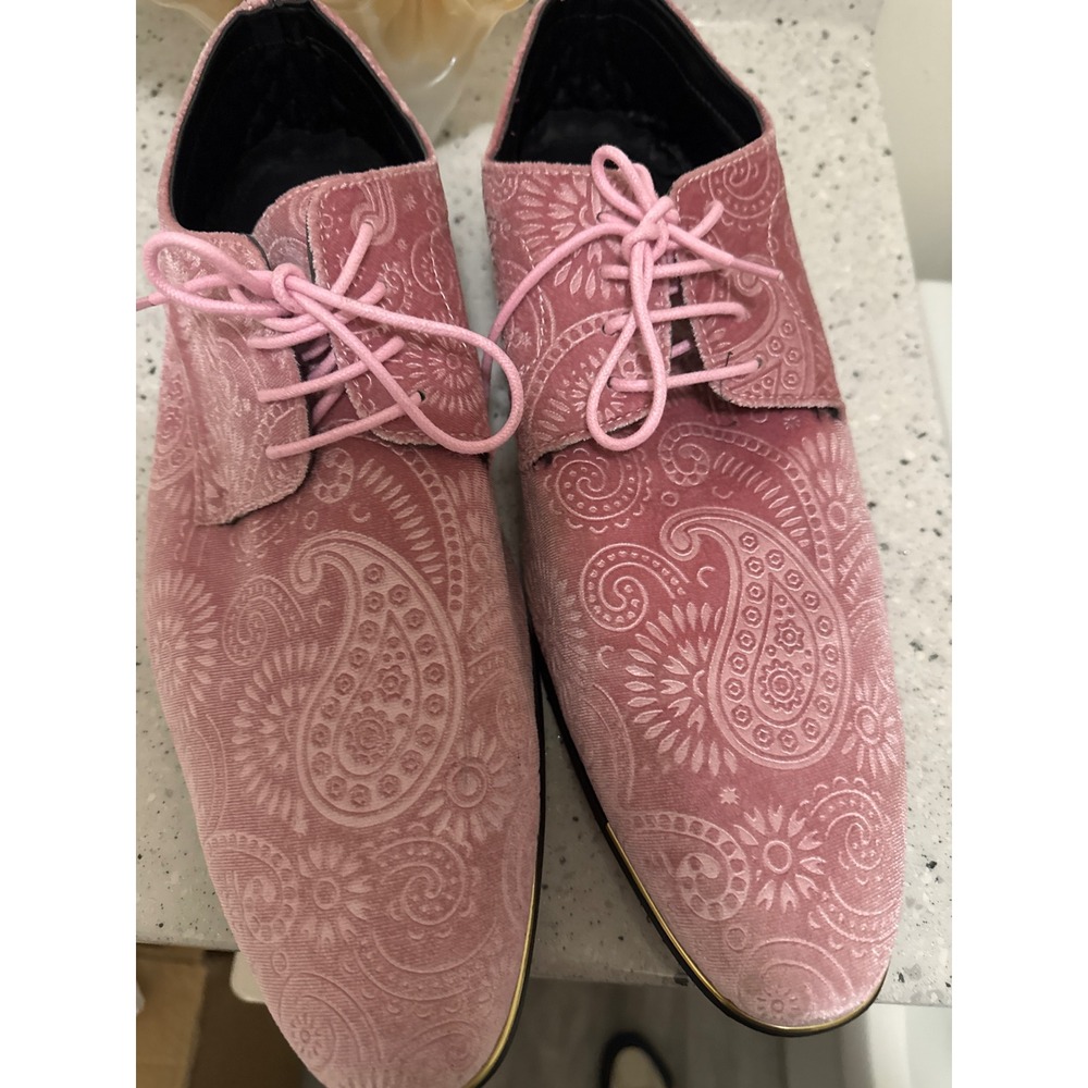 Amali Chadwick Mens Pink Paisley Velvet Dress Shoes Oxford Lace Up Size 15 010
